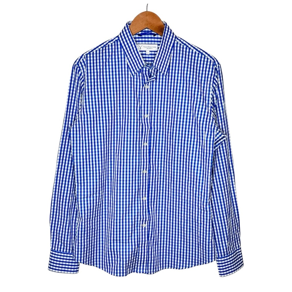 Teddy Stratford NYC Athletic Fit Zipper Shirt Size Medium (2) Gingham Blue White